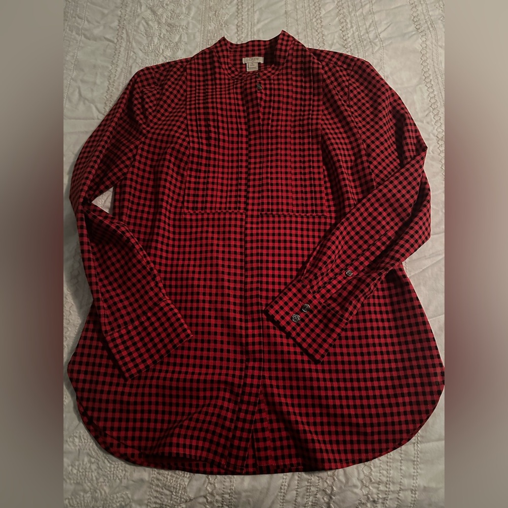 JCrew red and black button down shirt. Like new.